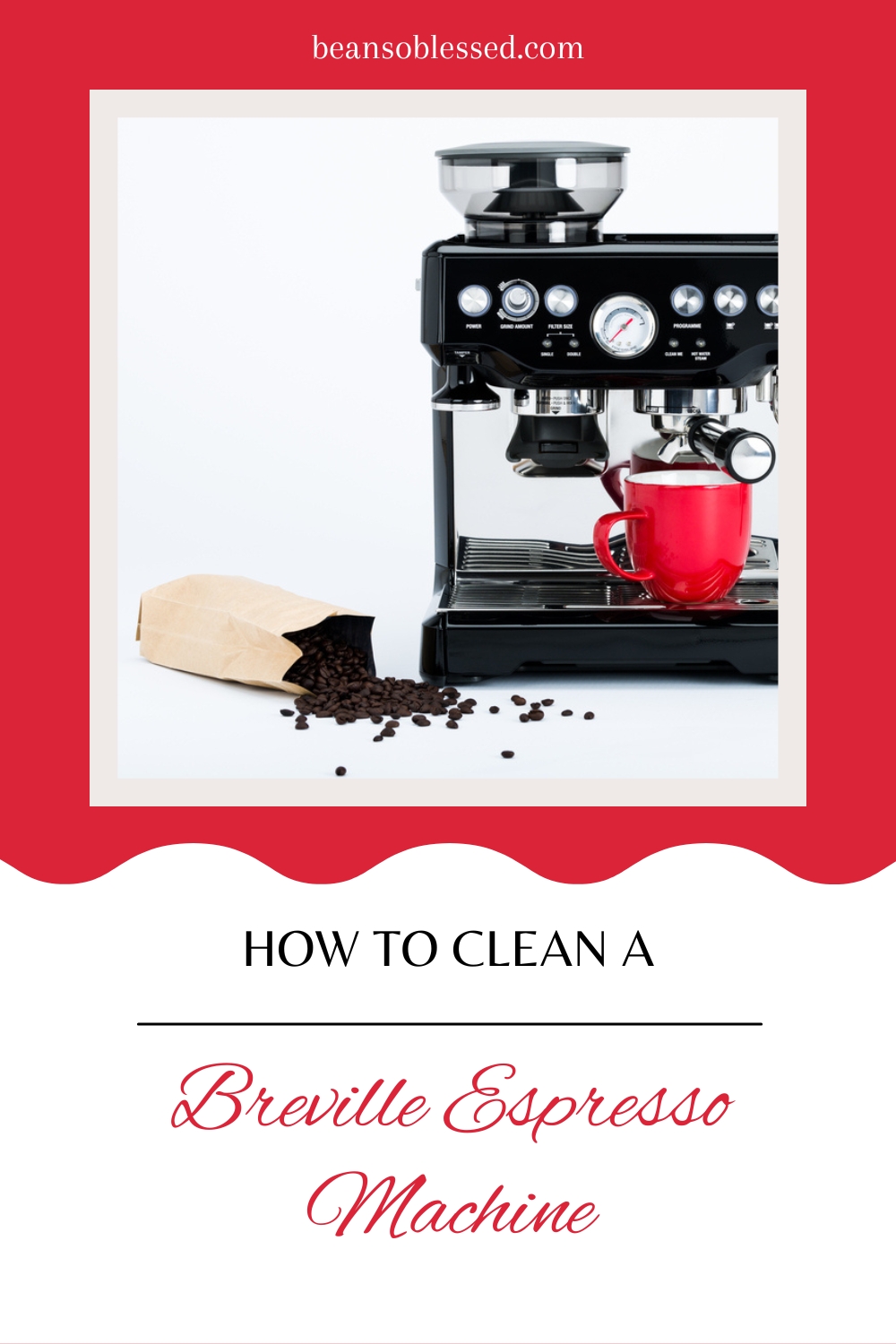 image of Breville espresso machine with the text how to clean a Breville espresso machine